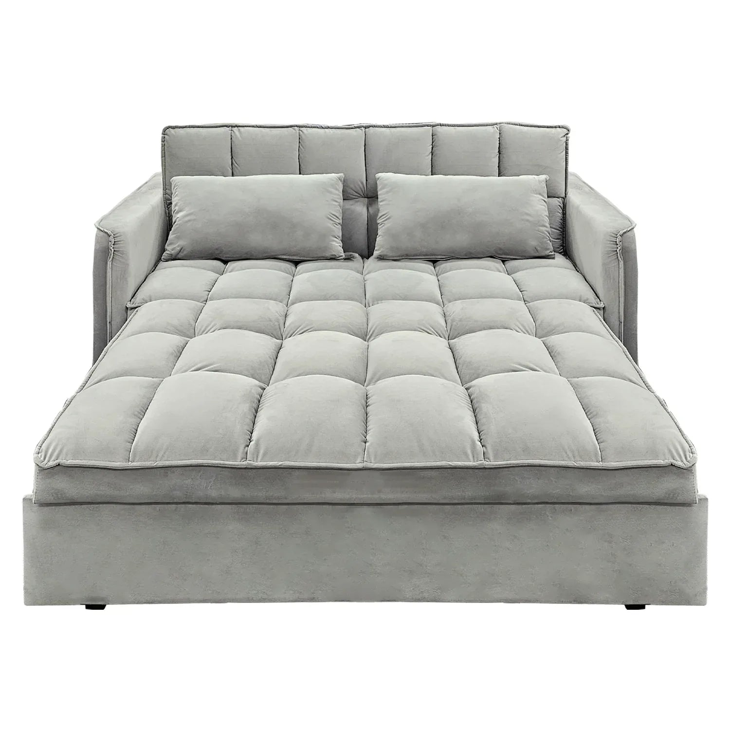 Sarantino Quincy 2-Seater Velvet Sofa Bed in Light Grey with Wooden Frame and Tufted Design - Mekamart Australia