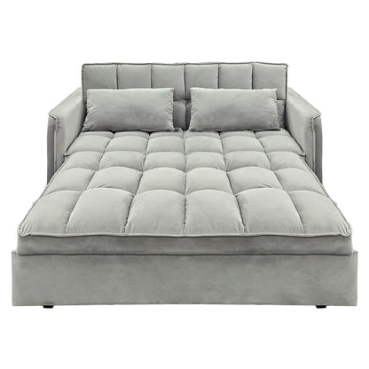 Sarantino Quincy 2-Seater Velvet Sofa Bed in Light Grey with Wooden Frame and Tufted Design - Mekamart Australia
