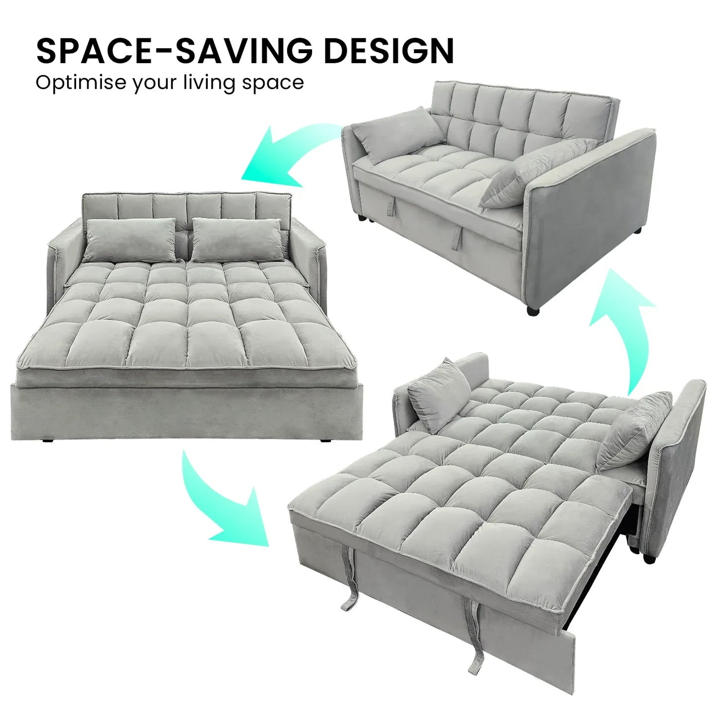 Sarantino Quincy 2-Seater Velvet Sofa Bed in Light Grey with Wooden Frame and Tufted Design - Mekamart Australia
