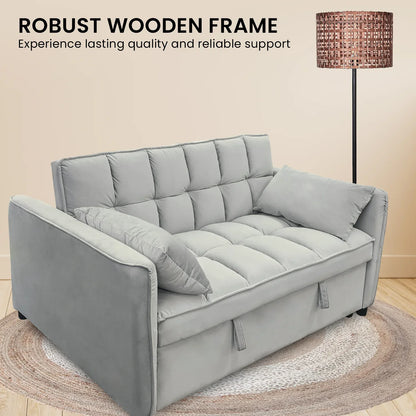 Sarantino Quincy 2-Seater Velvet Sofa Bed in Light Grey with Wooden Frame and Tufted Design - Mekamart Australia