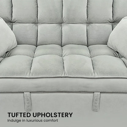 Sarantino Quincy 2-Seater Velvet Sofa Bed in Light Grey with Wooden Frame and Tufted Design - Mekamart Australia