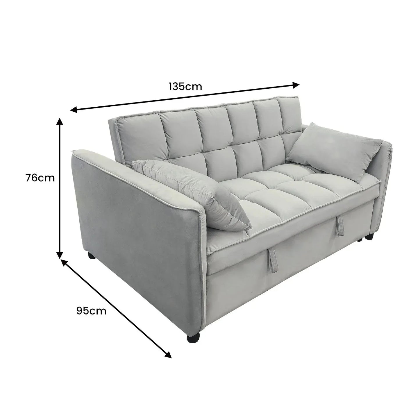 Sarantino Quincy 2-Seater Velvet Sofa Bed in Light Grey with Wooden Frame and Tufted Design - Mekamart Australia