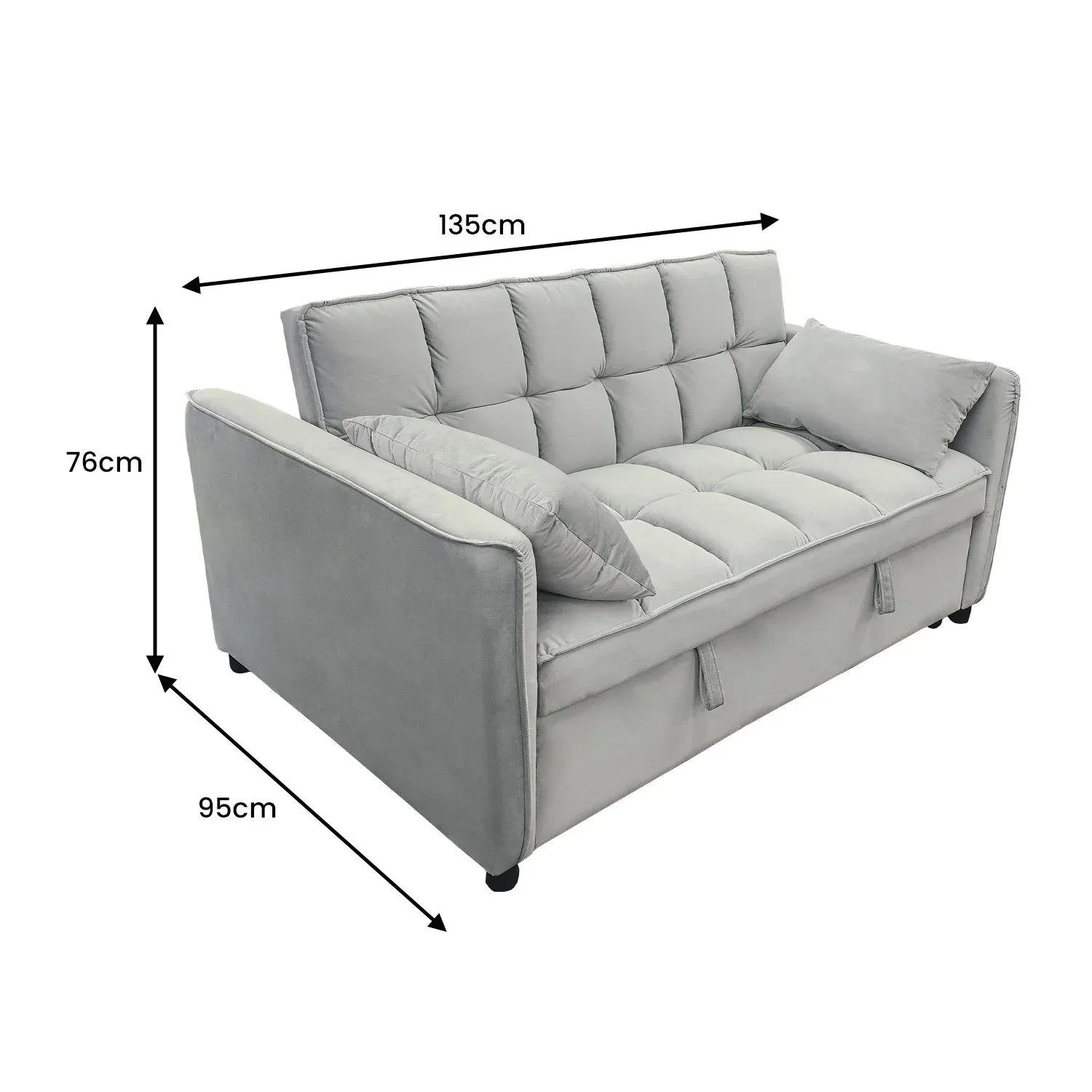 Sarantino Quincy 2-Seater Velvet Sofa Bed in Light Grey with Wooden Frame and Tufted Design - Mekamart Australia