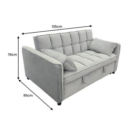 Sarantino Quincy 2-Seater Velvet Sofa Bed in Light Grey with Wooden Frame and Tufted Design - Mekamart Australia