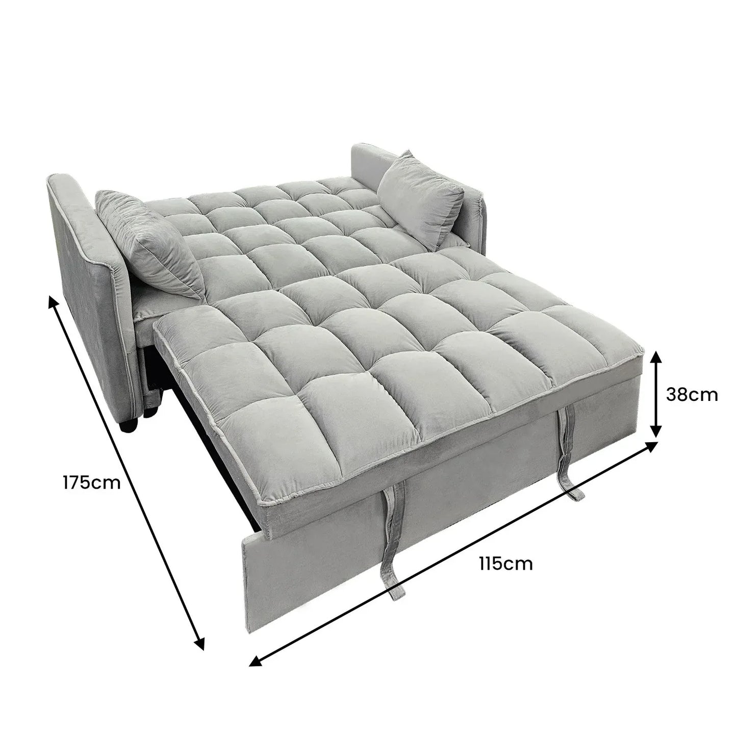 Sarantino Quincy 2-Seater Velvet Sofa Bed in Light Grey with Wooden Frame and Tufted Design - Mekamart Australia