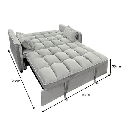 Sarantino Quincy 2-Seater Velvet Sofa Bed in Light Grey with Wooden Frame and Tufted Design - Mekamart Australia