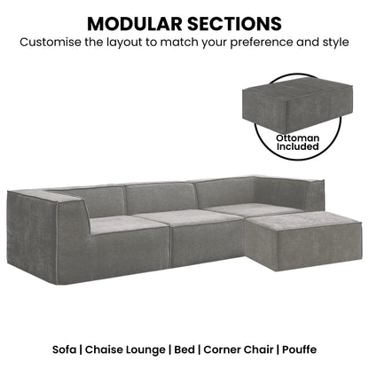Sarantino Novi 3-Seater Modular Sofa with Ottoman in Grey Non-Slip Bottom Lounge - Mekamart Australia