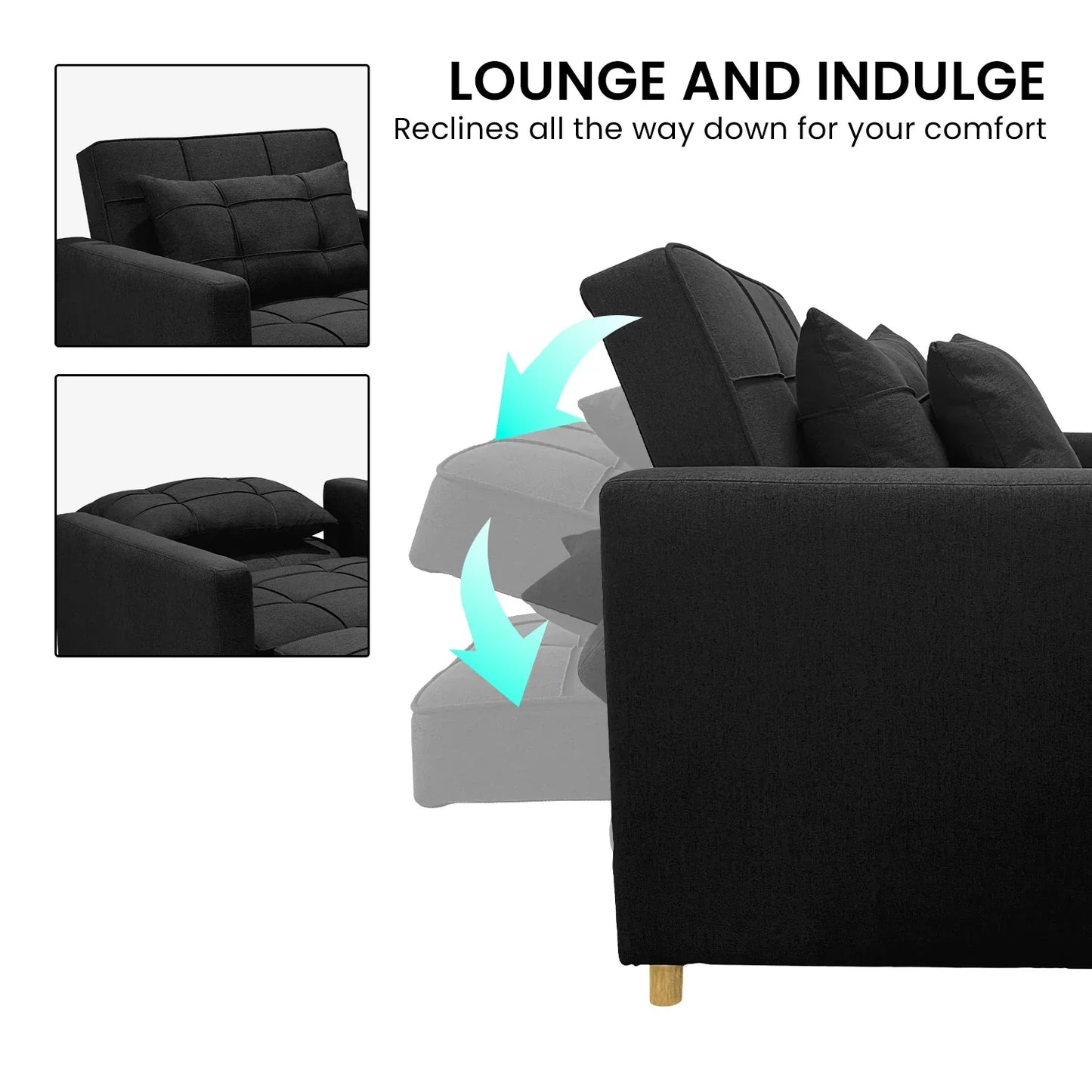 Sarantino Suri 3-in-1 Convertible Lounge Chair Bed - Black - Mekamart Australia