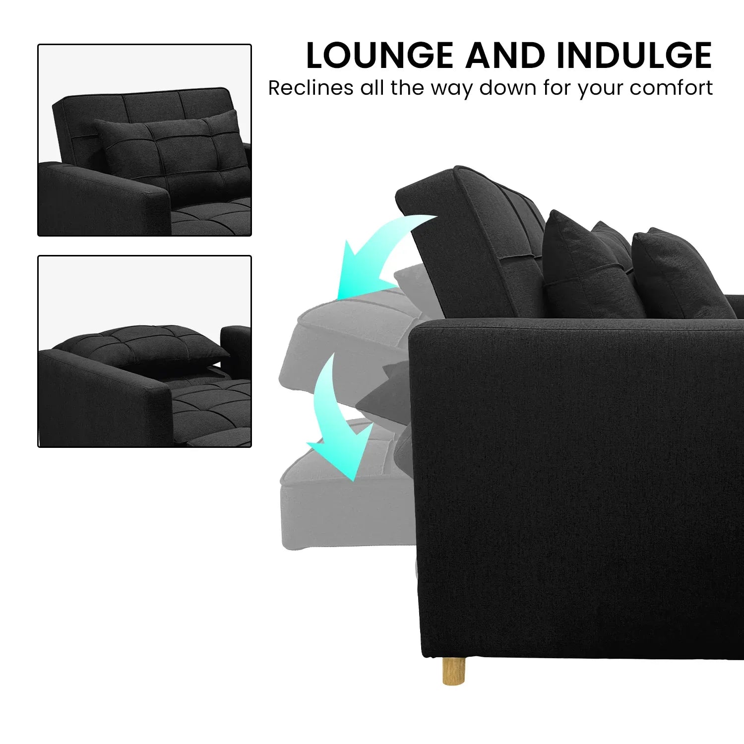 Sarantino Suri 3-in-1 Convertible Lounge Chair Bed - Black - Mekamart Australia