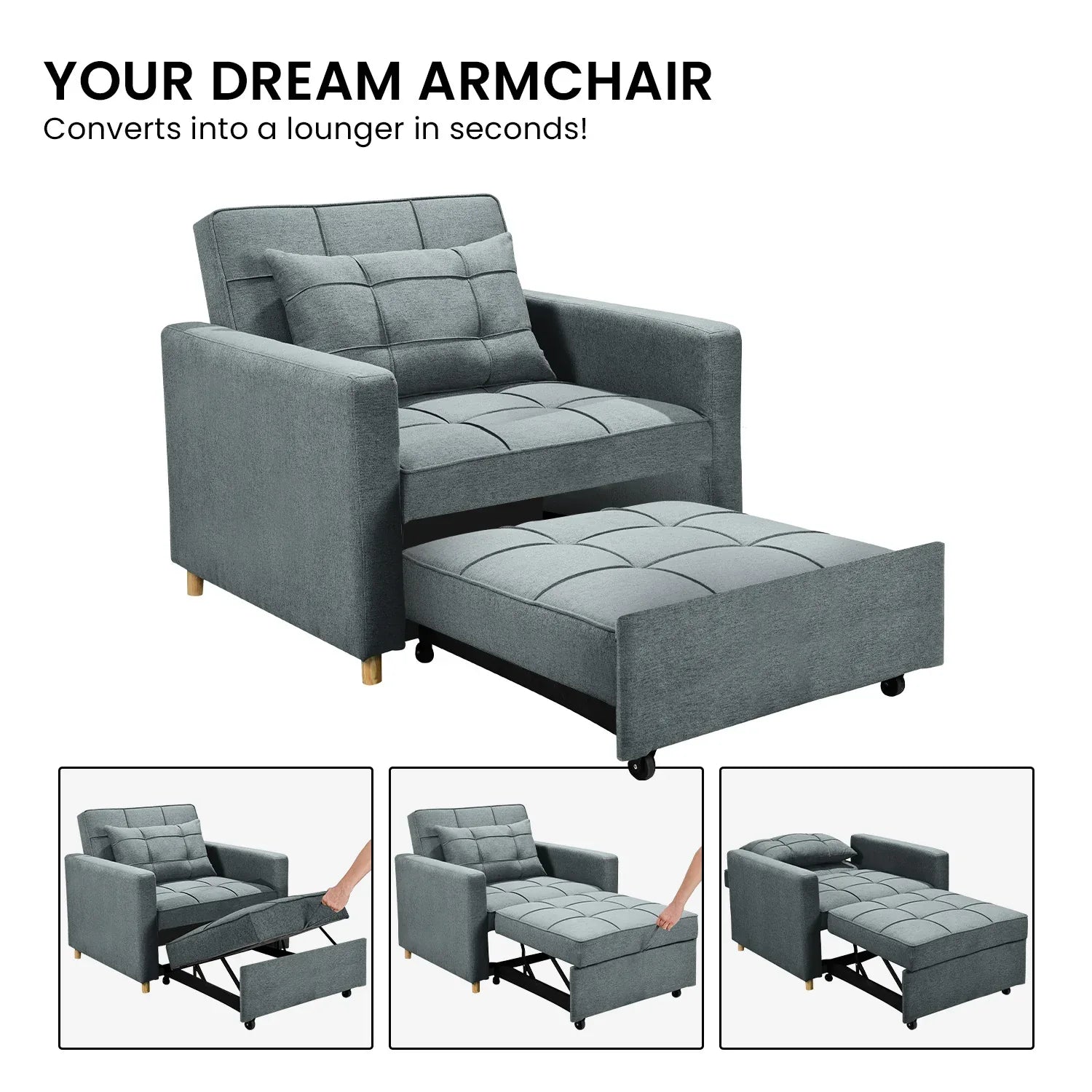 Sarantino Suri 3-in-1 Convertible Sofa Chair Bed - Airforce Blue - Mekamart Australia