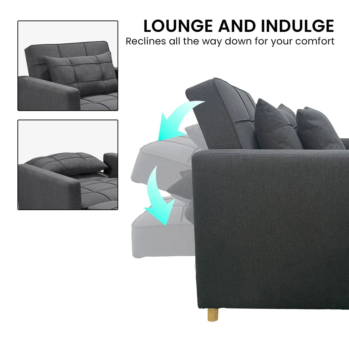 Sarantino Suri 3-in-1 Convertible Lounge Chair Bed - Dark Grey - Mekamart Australia