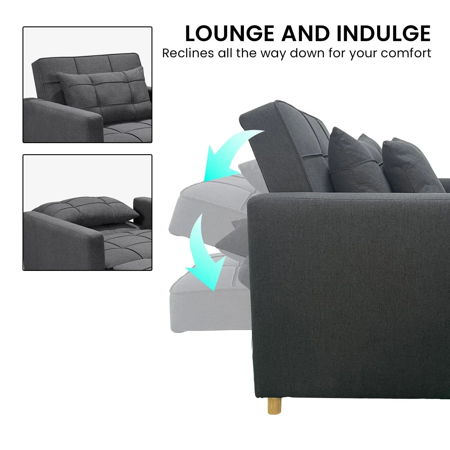 Sarantino Suri 3-in-1 Convertible Lounge Chair Bed - Dark Grey - Mekamart Australia
