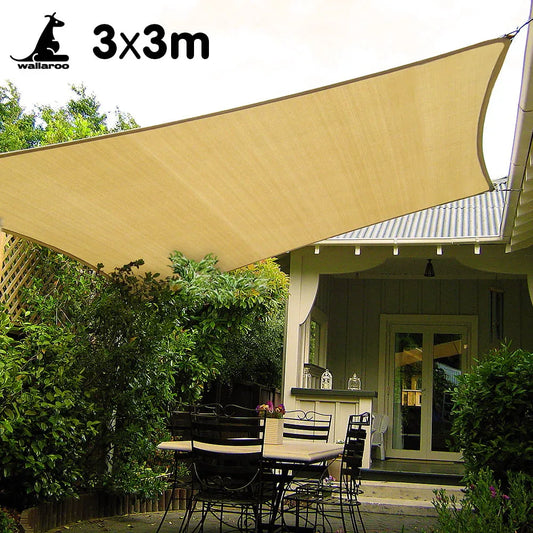Wallaroo Square Shade Sail: 3m x 3m - Sand - Mekamart Australia