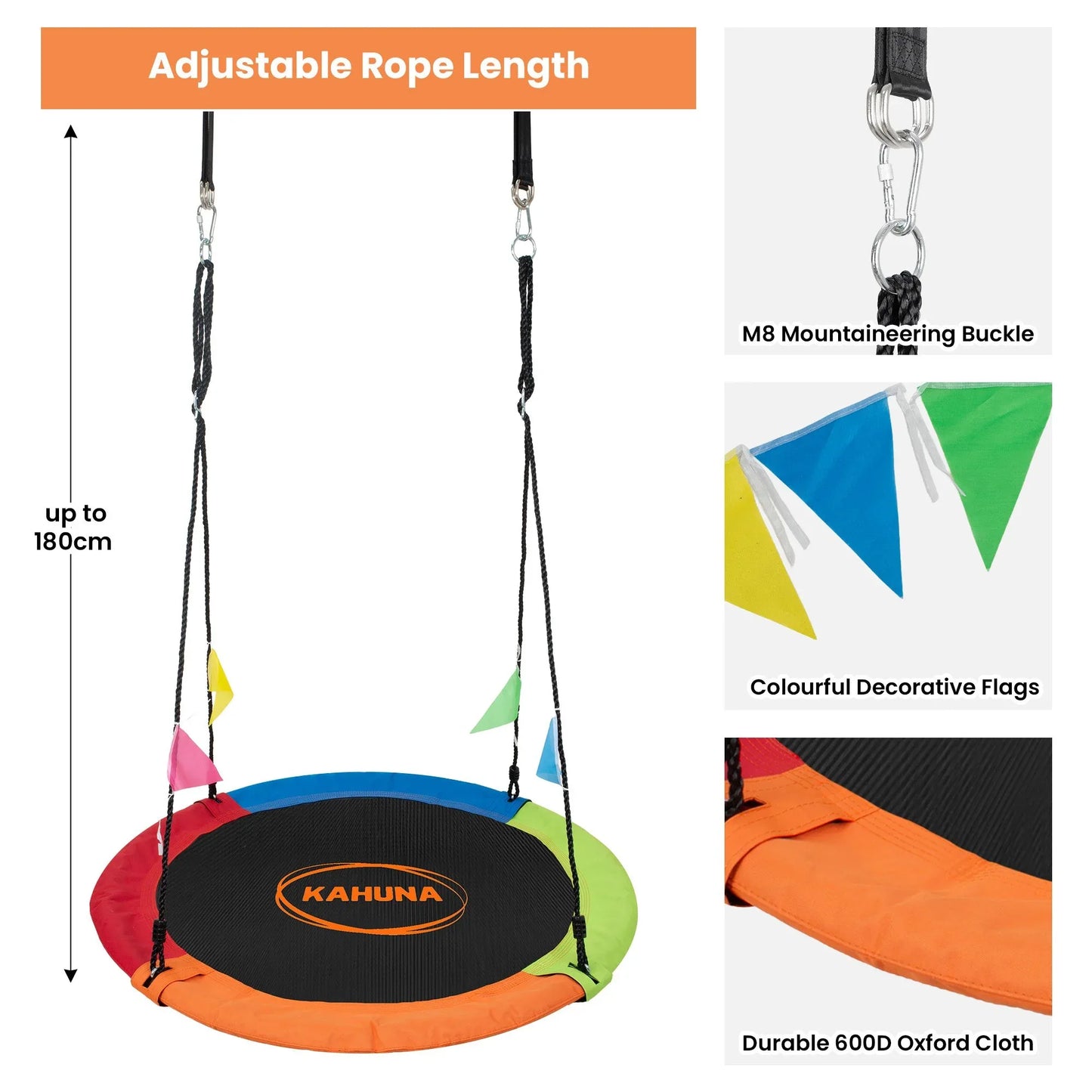 Kahuna Kids 1.2m Tree Saucer Swing Set Round 400kg With Straps Capacity Outdoor - Mekamart Australia