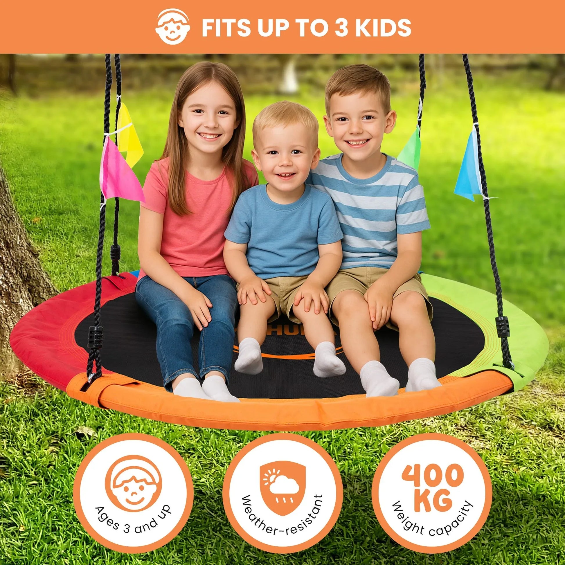 Kahuna Kids 1.2m Tree Saucer Swing Set Round 400kg With Straps Capacity Outdoor - Mekamart Australia