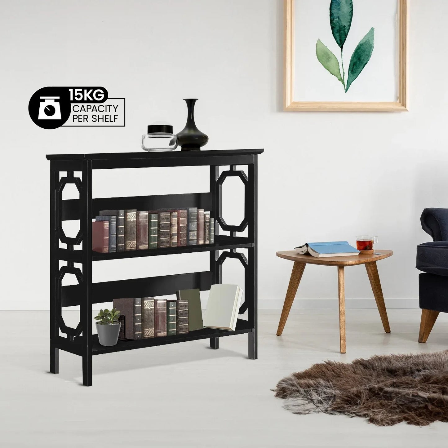 Sarantino Laurel 3-Tier Bookshelf Display Rack in Black - Mekamart Australia