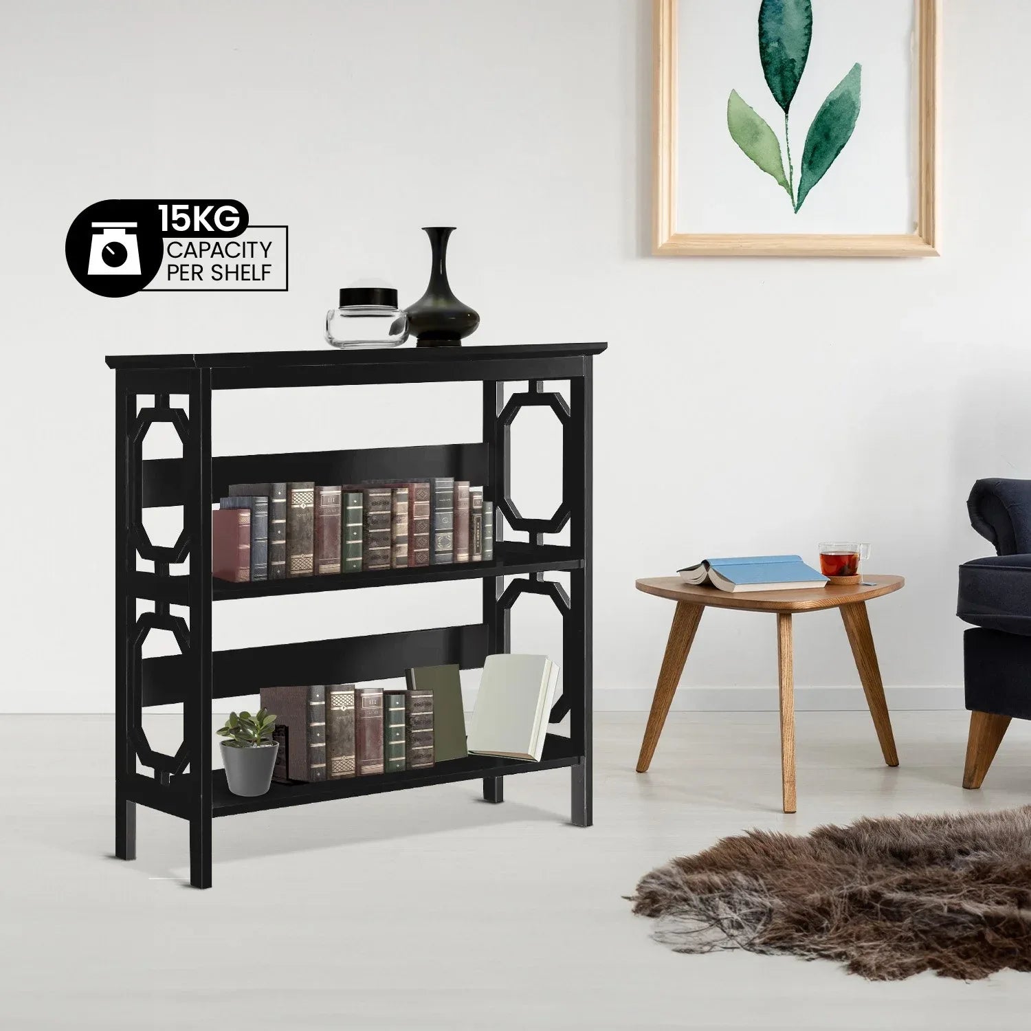 Sarantino Laurel 3-Tier Bookshelf Display Rack in Black - Mekamart Australia