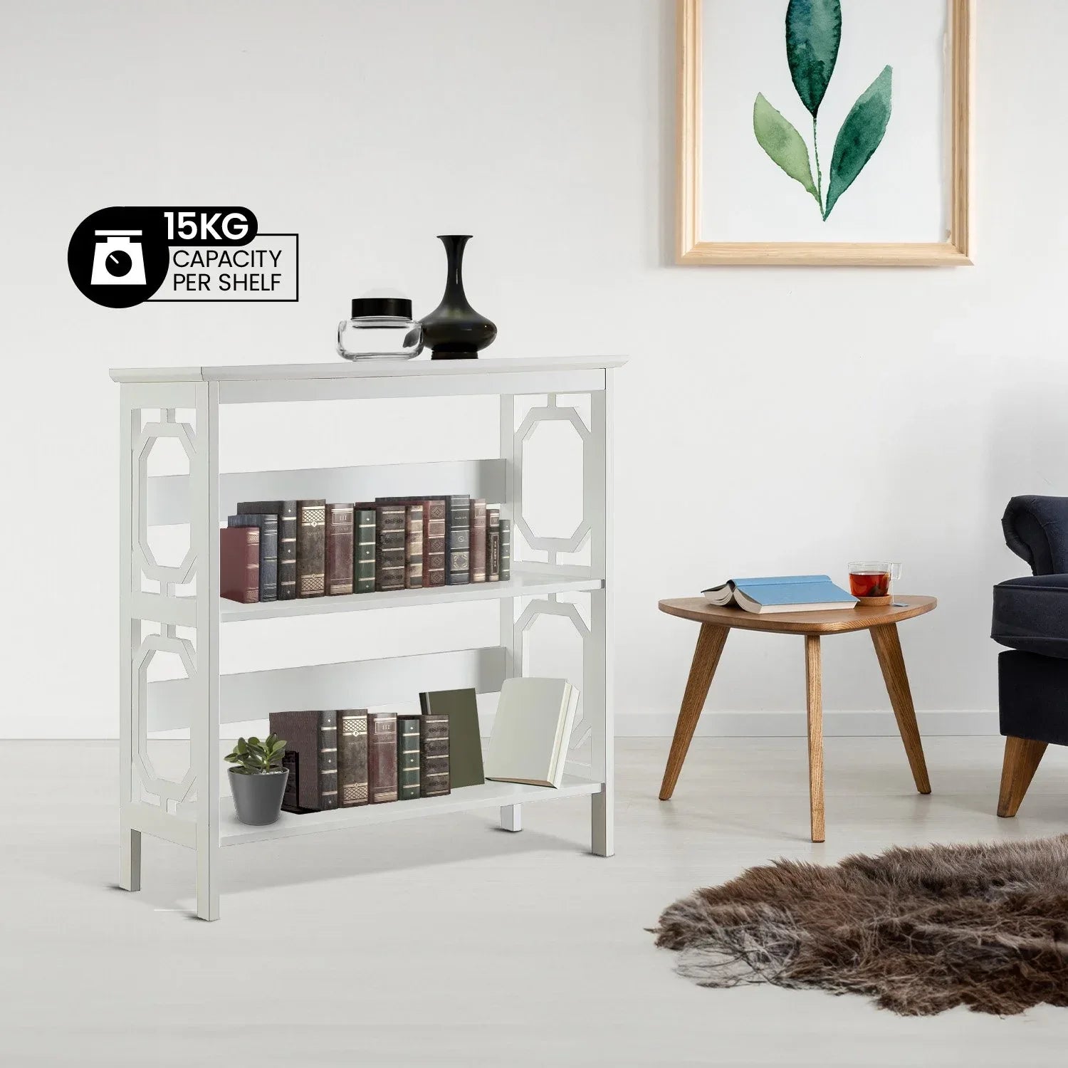 Sarantino Laurel 3-Tier Bookshelf Display Rack in White - Mekamart Australia