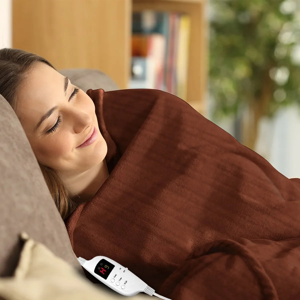 Laura Hill Heated Electric Blanket Throw Rug Coral Warm Fleece Brown - Mekamart Australia