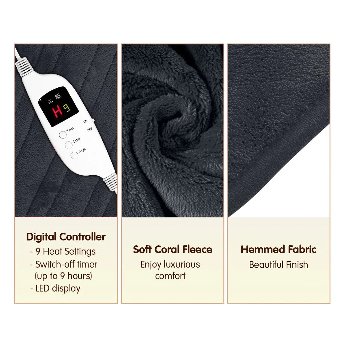 Laura Hill Heated Electric Blanket Throw Rug Coral Warm Fleece Grey - Mekamart Australia