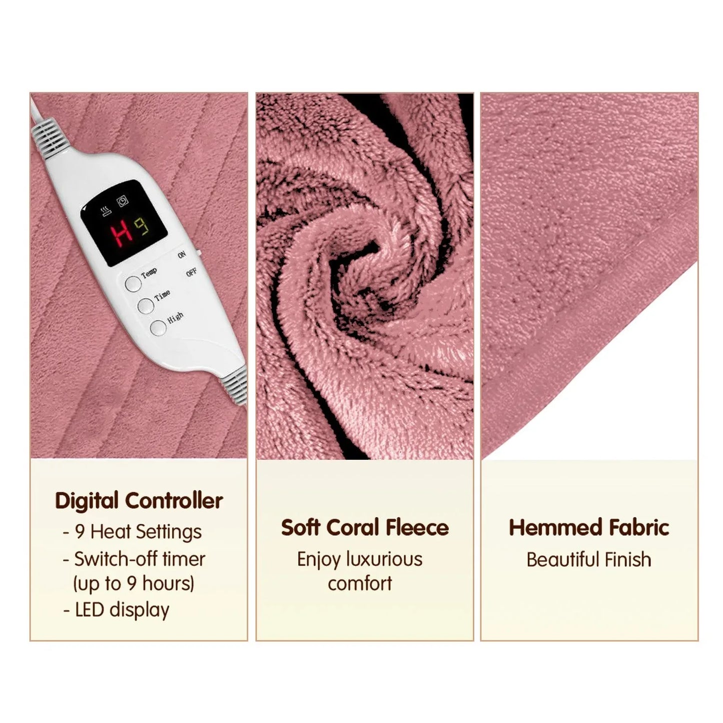 Laura Hill Heated Electric Blanket Throw Rug Coral Warm Fleece Pink - Mekamart Australia