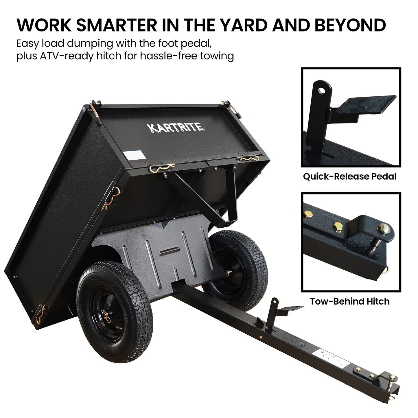Kartrite Heavy Duty Dump Cart 270kg Capacity Pneumatic Tyres Quick Release Pedal Removable Tailgate Trailer for Garden - Mekamart Australia