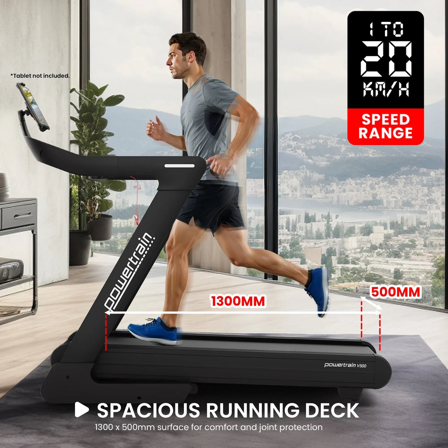 Powertrain V500 3hp Foldable Treadmill Cardio Running Automatic Incline Machine