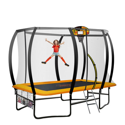Kahuna 6 Ft X 9 Ft Rectangular Outdoor Trampoline With LED Basketball Set Orange - Mekamart Australia