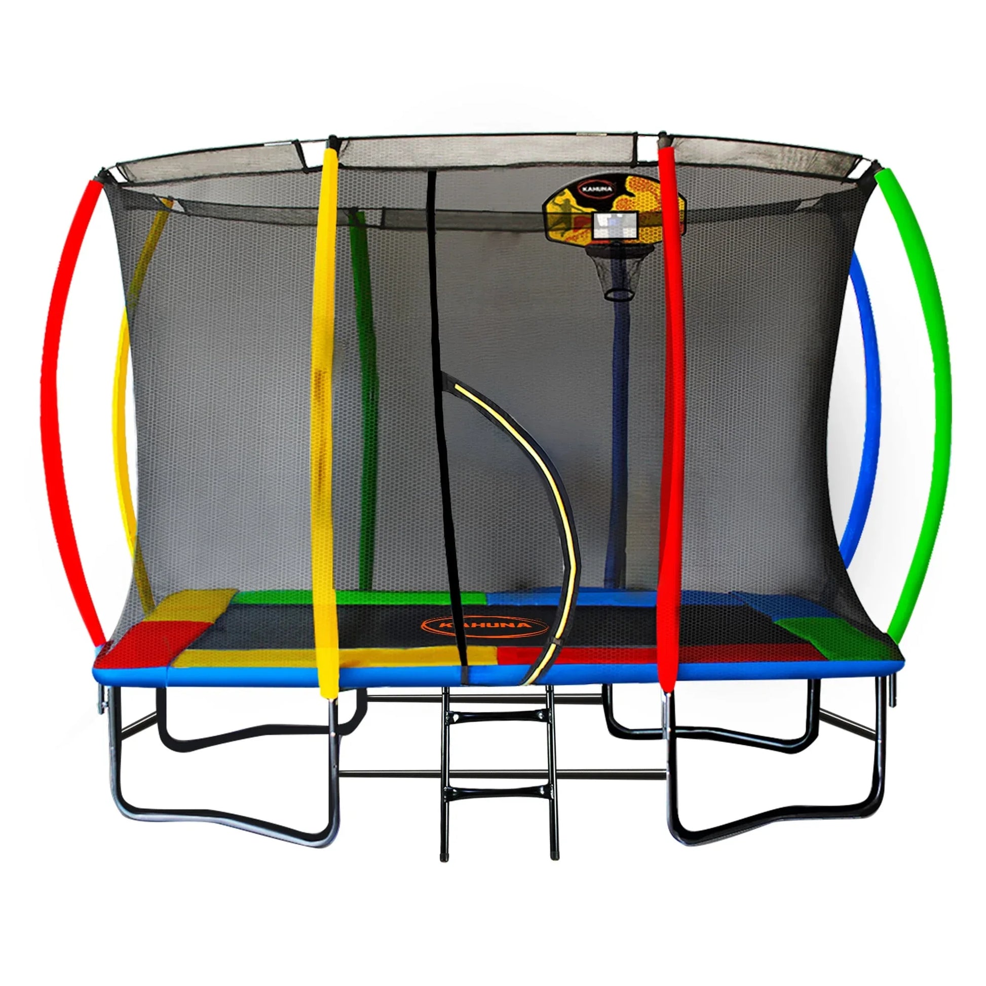 Kahuna 6 ft x 9 ft Rectangular Outdoor Trampoline with Basketball Set Rainbow - Mekamart Australia