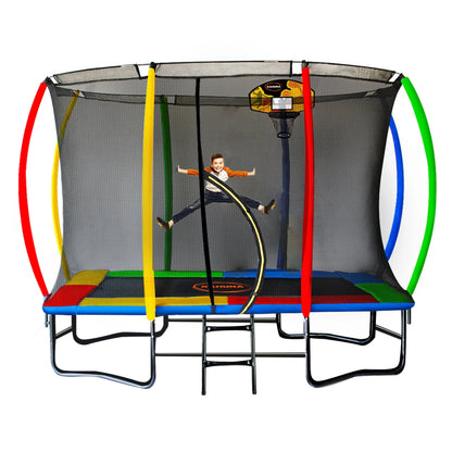Kahuna 6 ft x 9 ft Rectangular Outdoor Trampoline with Basketball Set Rainbow - Mekamart Australia