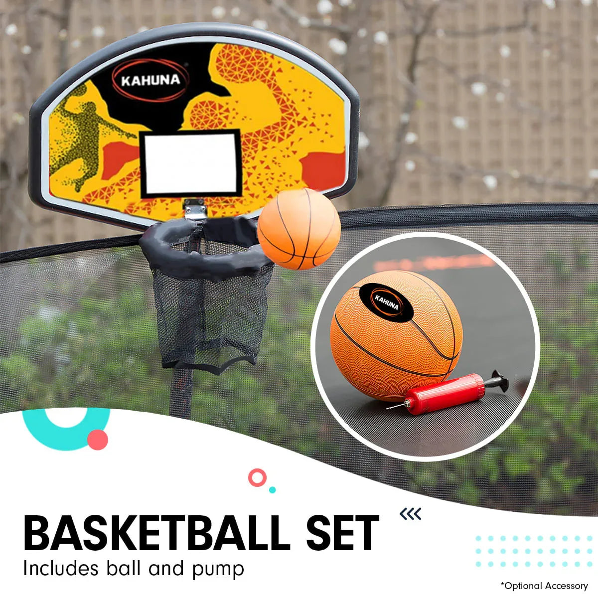 Kahuna 6 ft x 9 ft Rectangular Outdoor Trampoline with Basketball Set Rainbow - Mekamart Australia