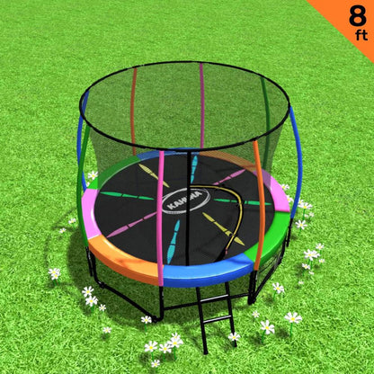 Kahuna 8ft Outdoor Rainbow Trampoline For Kids And Children Suited For Fitness Exercise Gymnastics With Safety Enclosure - Mekamart Australia