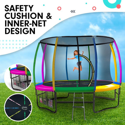 Kahuna 8ft Outdoor Rainbow Trampoline For Kids And Children Suited For Fitness Exercise Gymnastics With Safety Enclosure - Mekamart Australia