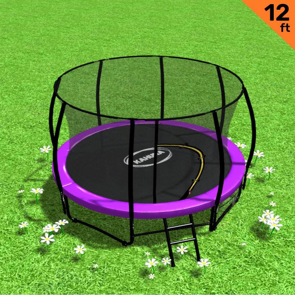 Kahuna 12ft Trampoline Free Ladder Spring Mat Net Safety Pad Cover Round Enclosure - Purple - Mekamart Australia