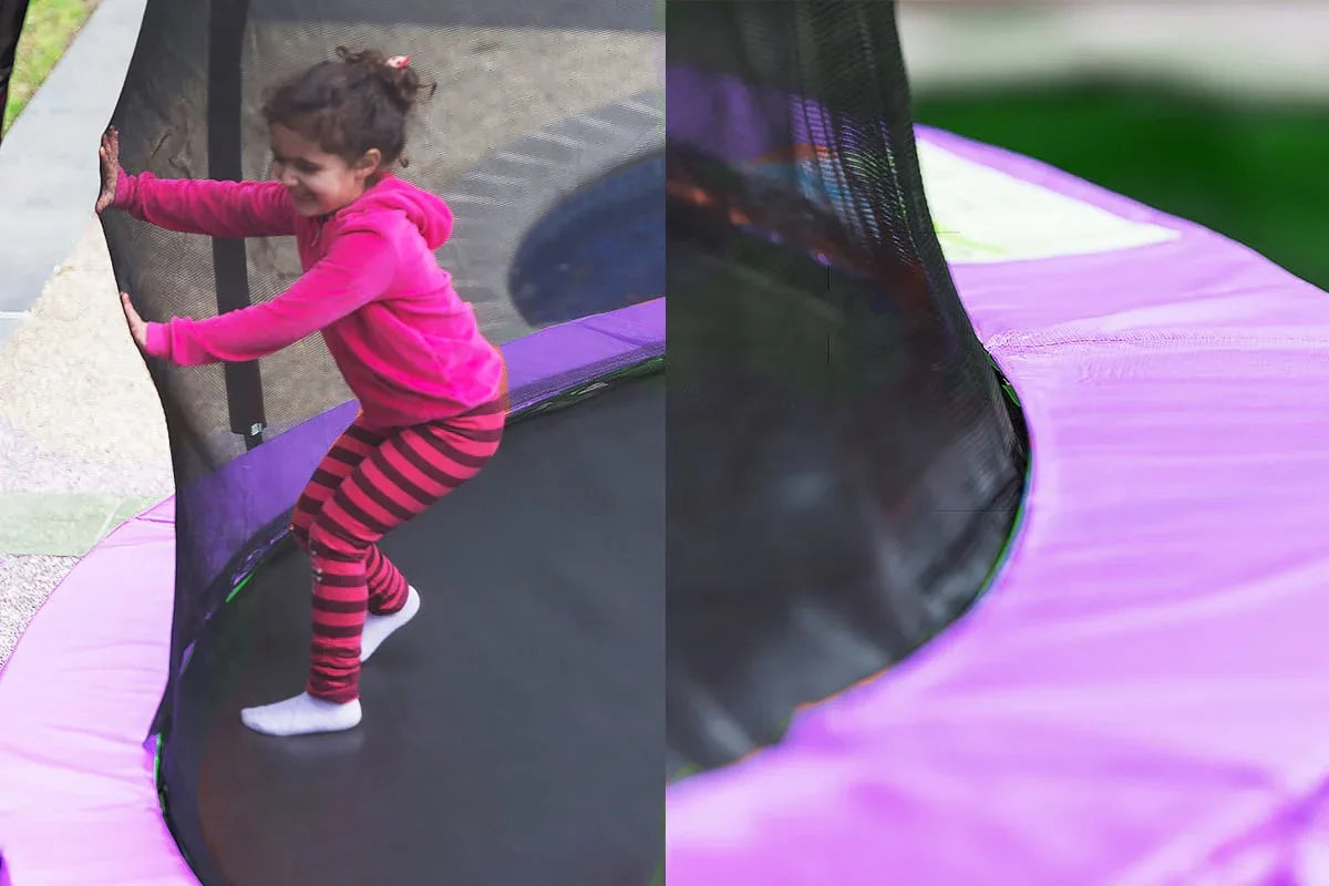 Kahuna 14ft Outdoor Trampoline Kids Children With Safety Enclosure Pad Mat Ladder Basketball Hoop Set - Purple - Mekamart Australia