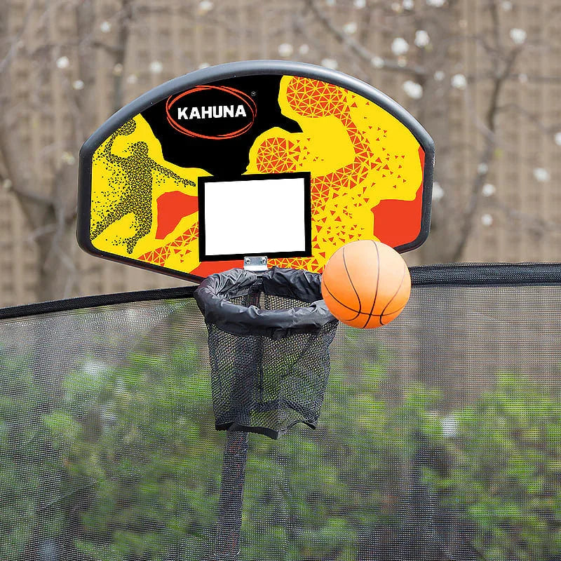 Kahuna 14ft Outdoor Trampoline Kids Children With Safety Enclosure Pad Mat Ladder Basketball Hoop Set - Purple - Mekamart Australia