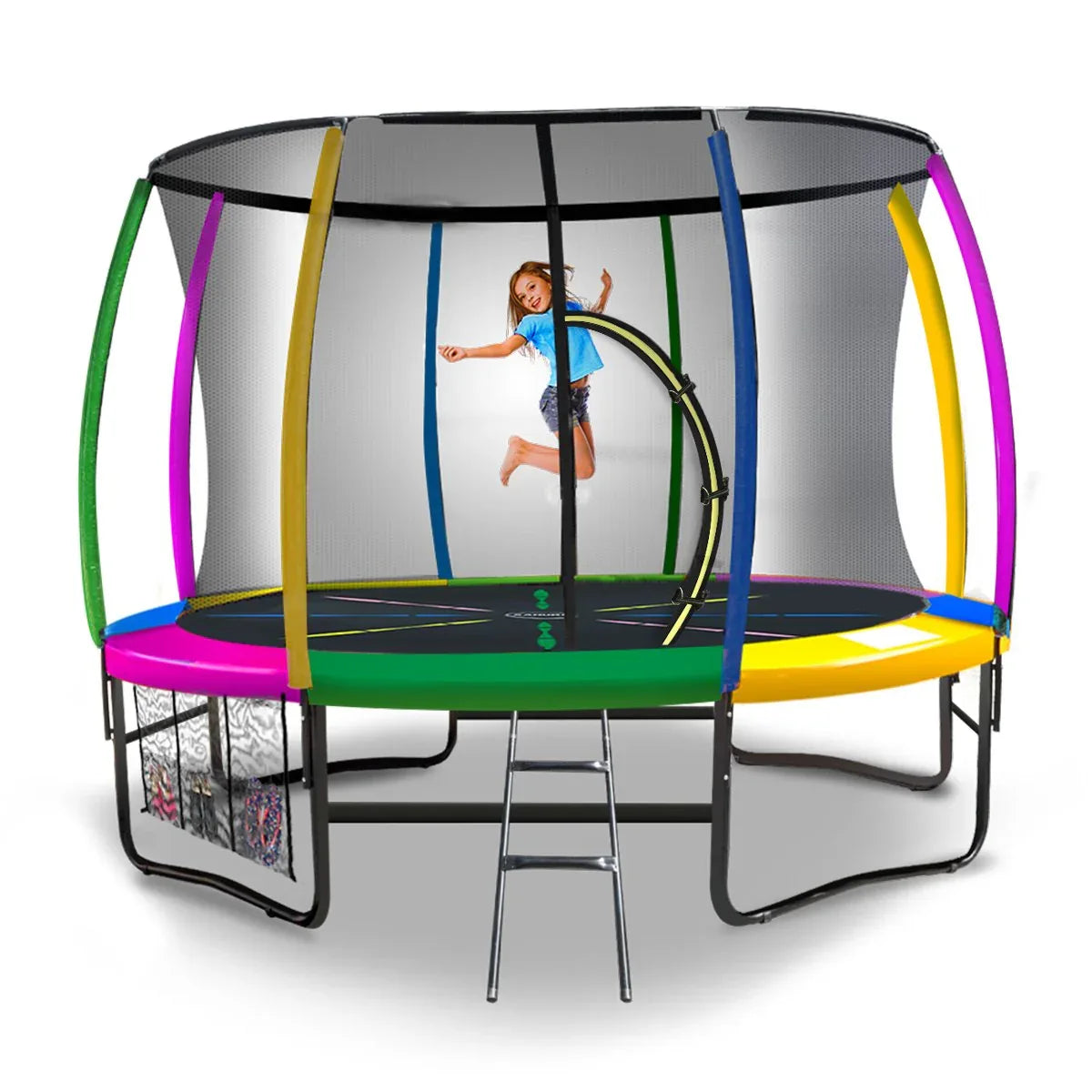 Kahuna 14ft Trampoline Free Ladder Spring Mat Net Safety Pad Cover Round Enclosure - Rainbow - Mekamart Australia
