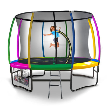 Kahuna 14ft Trampoline Free Ladder Spring Mat Net Safety Pad Cover Round Enclosure - Rainbow - Mekamart Australia