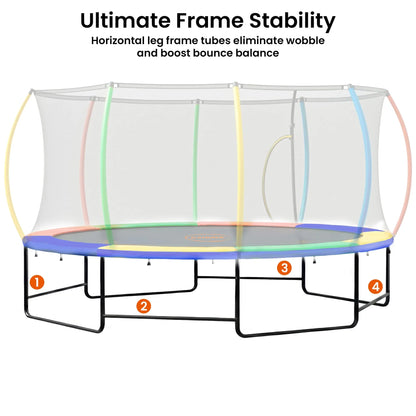 Kahuna 10 ft x 15 ft Oval Outdoor Trampoline with Reversible Rainbow & Orange Safety Pad Safety Net and Ladder - Mekamart Australia