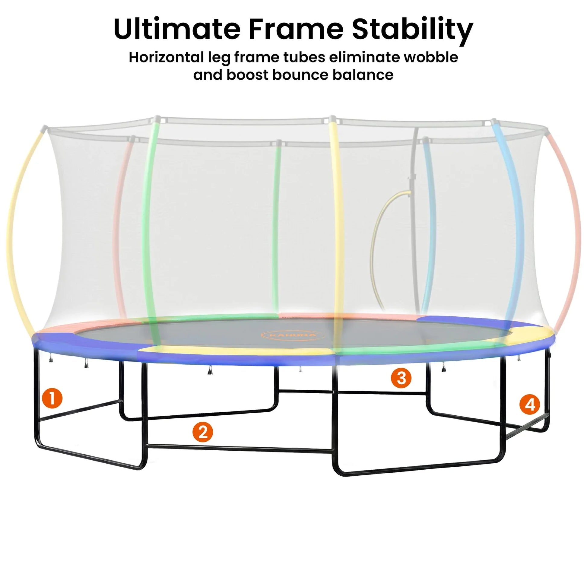 Kahuna 10 ft x 15 ft Oval Outdoor Trampoline w/ Basketball Set Reversible Rainbow & Orange Safety Pad Safety Net Ladder - Mekamart Australia