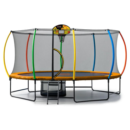 Kahuna 10 ft x 15 ft Oval Outdoor Trampoline L.E.D. Basketball Set Reversible Rainbow & Orange Safety Pad Safety Net Ladder - Mekamart Australia