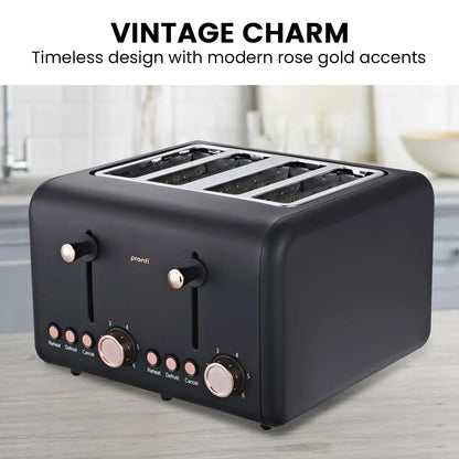 Pronti 4 Slice Toaster Rose Trim Collection - Black - Mekamart Australia
