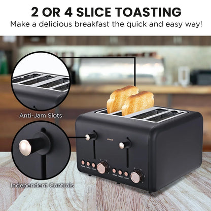 Pronti 4 Slice Toaster Rose Trim Collection - Black - Mekamart Australia