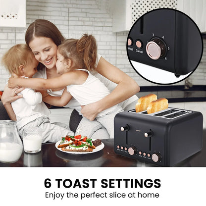Pronti 4 Slice Toaster Rose Trim Collection - Black - Mekamart Australia