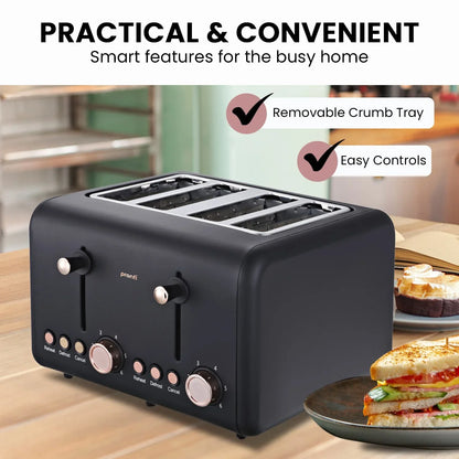 Pronti 4 Slice Toaster Rose Trim Collection - Black - Mekamart Australia