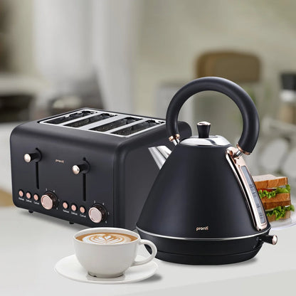 Pronti 4 Slice Toaster Rose Trim Collection - Black - Mekamart Australia