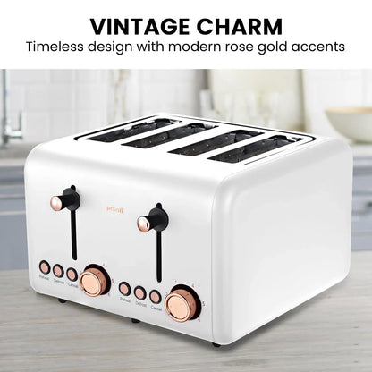 Pronti 4 Slice Toaster Rose Trim Collection - White - Mekamart Australia