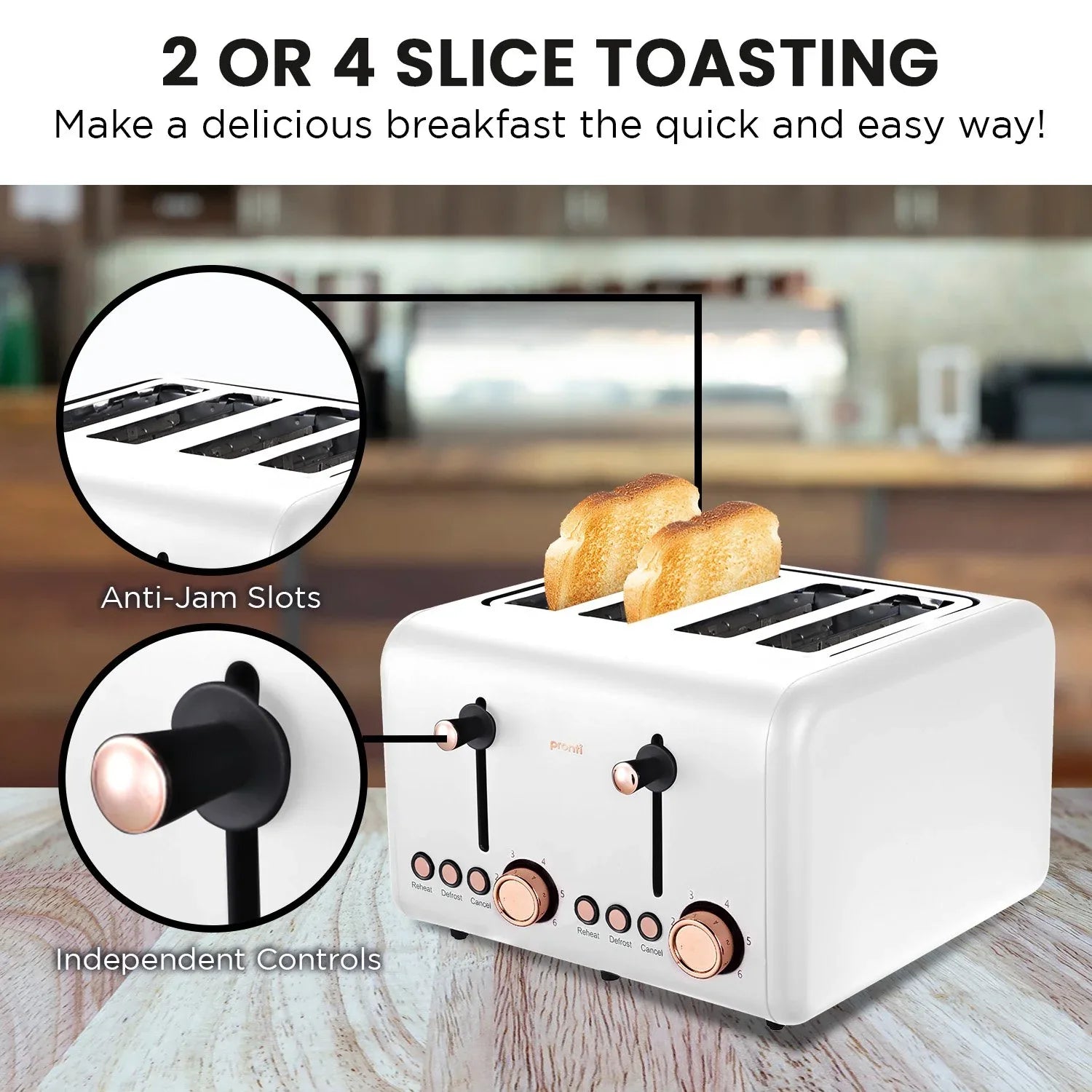 Pronti 4 Slice Toaster Rose Trim Collection - White - Mekamart Australia