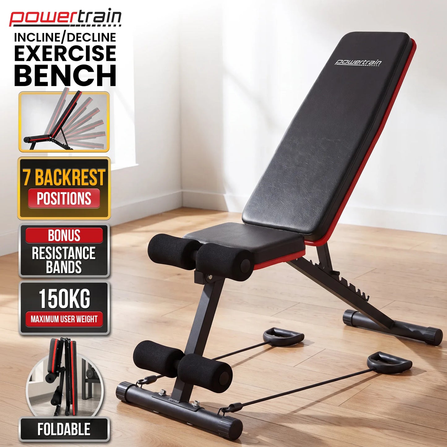 Powertrain Adjustable Weight Bench with Incline Decline And 7 Backrest Positions