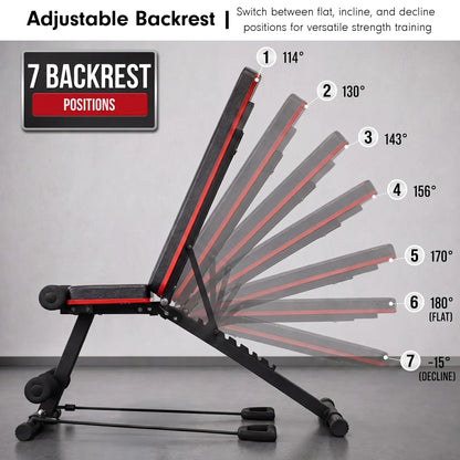 Powertrain Adjustable Weight Bench with Incline Decline And 7 Backrest Positions